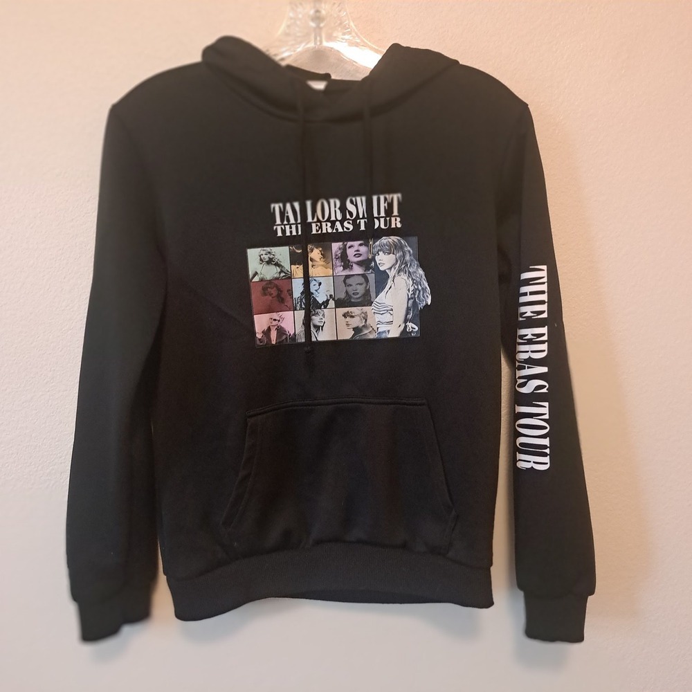 Taylor Swift The Eras Tour Black Graphic Hoodie Kids Size 9-10Y Concert Merch